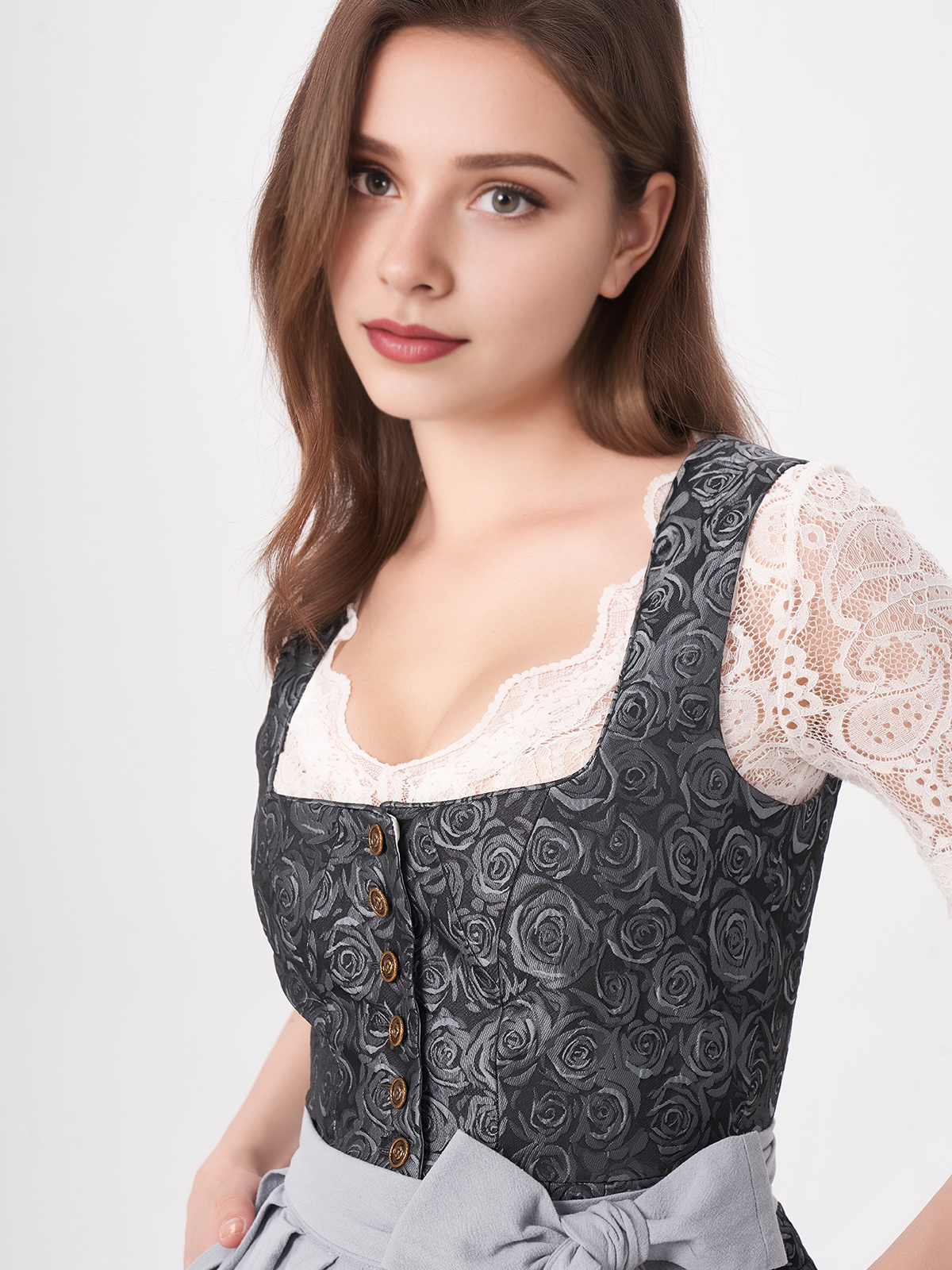 Damen Blau Gerader Ausschnitt Zwei verdeckte Eingriffstaschen Dirndl NADINE