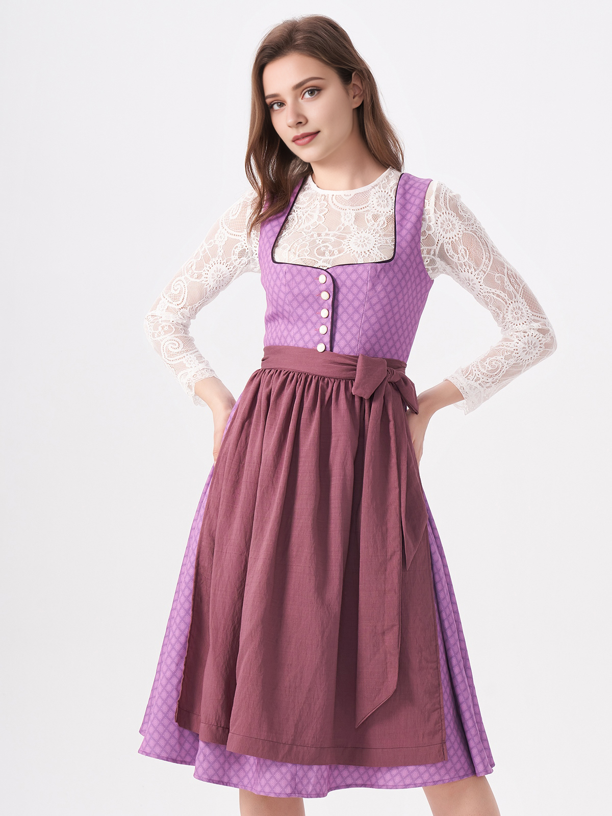 Damen Lila Herz-Ausschnitt Zwei verdeckte Eingriffstaschen Dirndl DANIELA