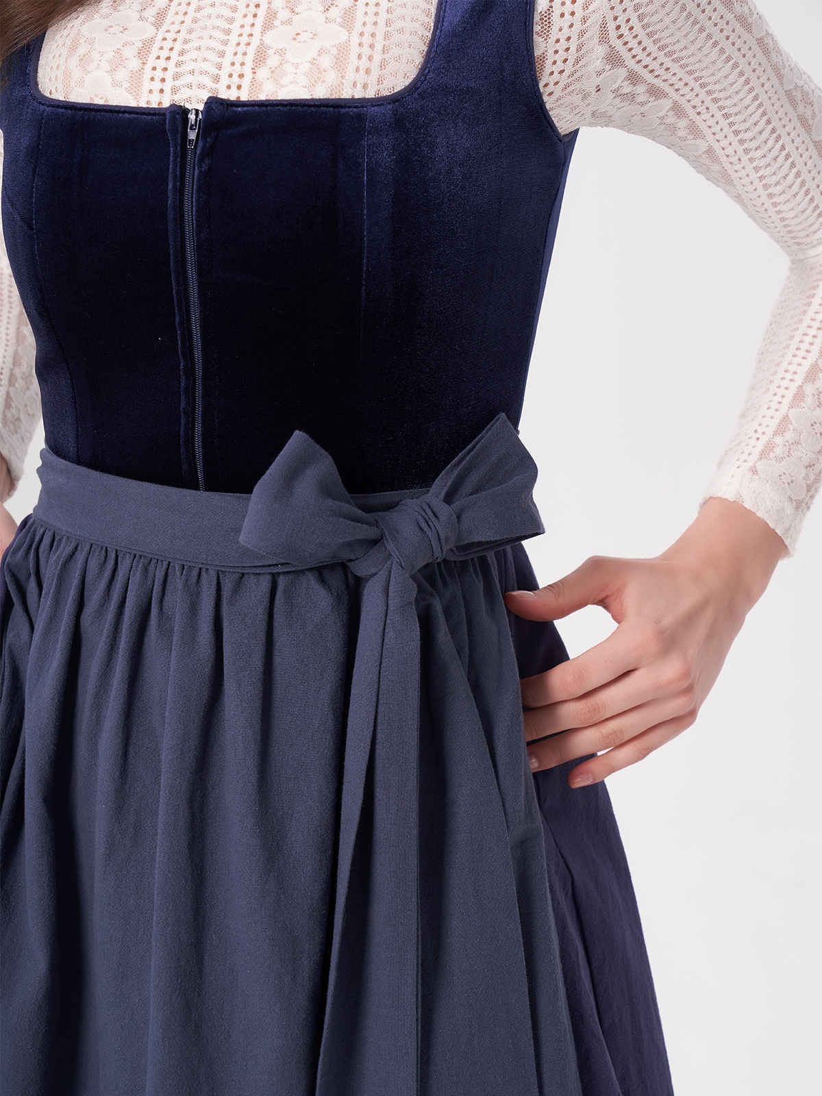 Damen Blau Gerader Ausschnitt Zwei verdeckte Eingriffstaschen Dirndl MELISA