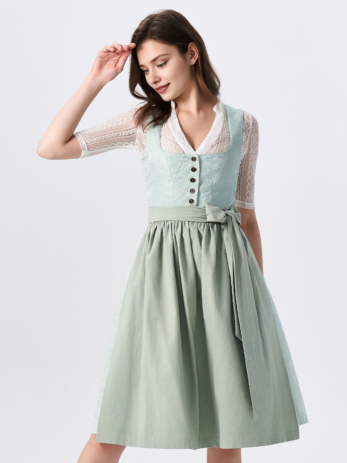 Damen Grün Gerader Ausschnitt Zwei verdeckte Eingriffstaschen Dirndl NADINE