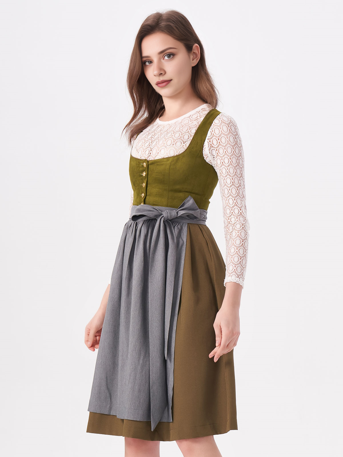 Damen Grün Gerader Ausschnitt Zwei verdeckte Eingriffstaschen Dirndl MOKI