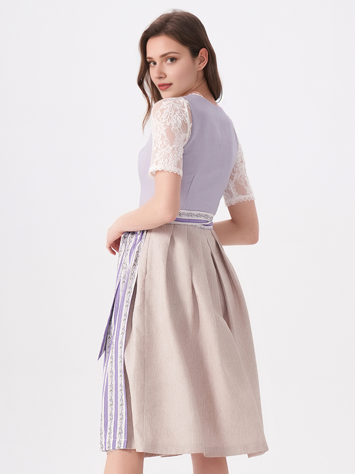 Damen Lila Gerader Ausschnitt Zwei verdeckte Eingriffstaschen Dirndl KRISTIN