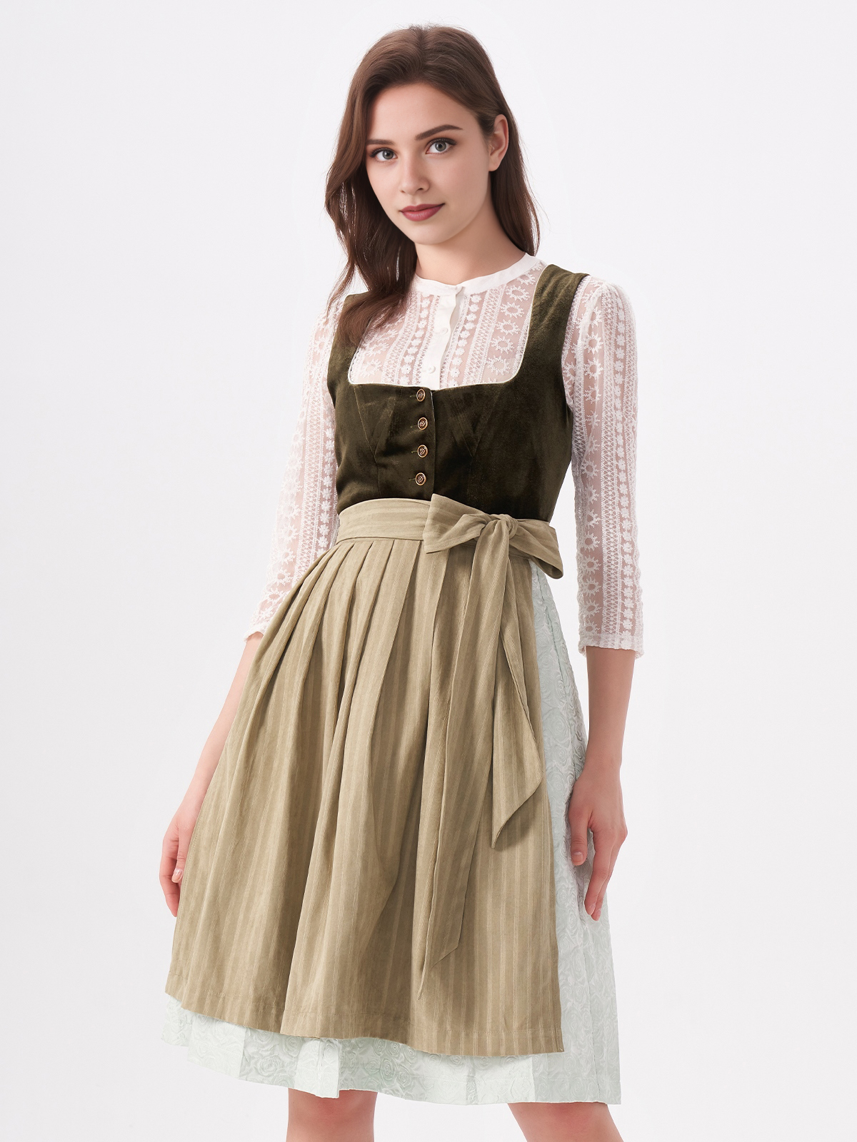 Damen Grün Gerader Ausschnitt Zwei verdeckte Eingriffstaschen Dirndl NICOLE