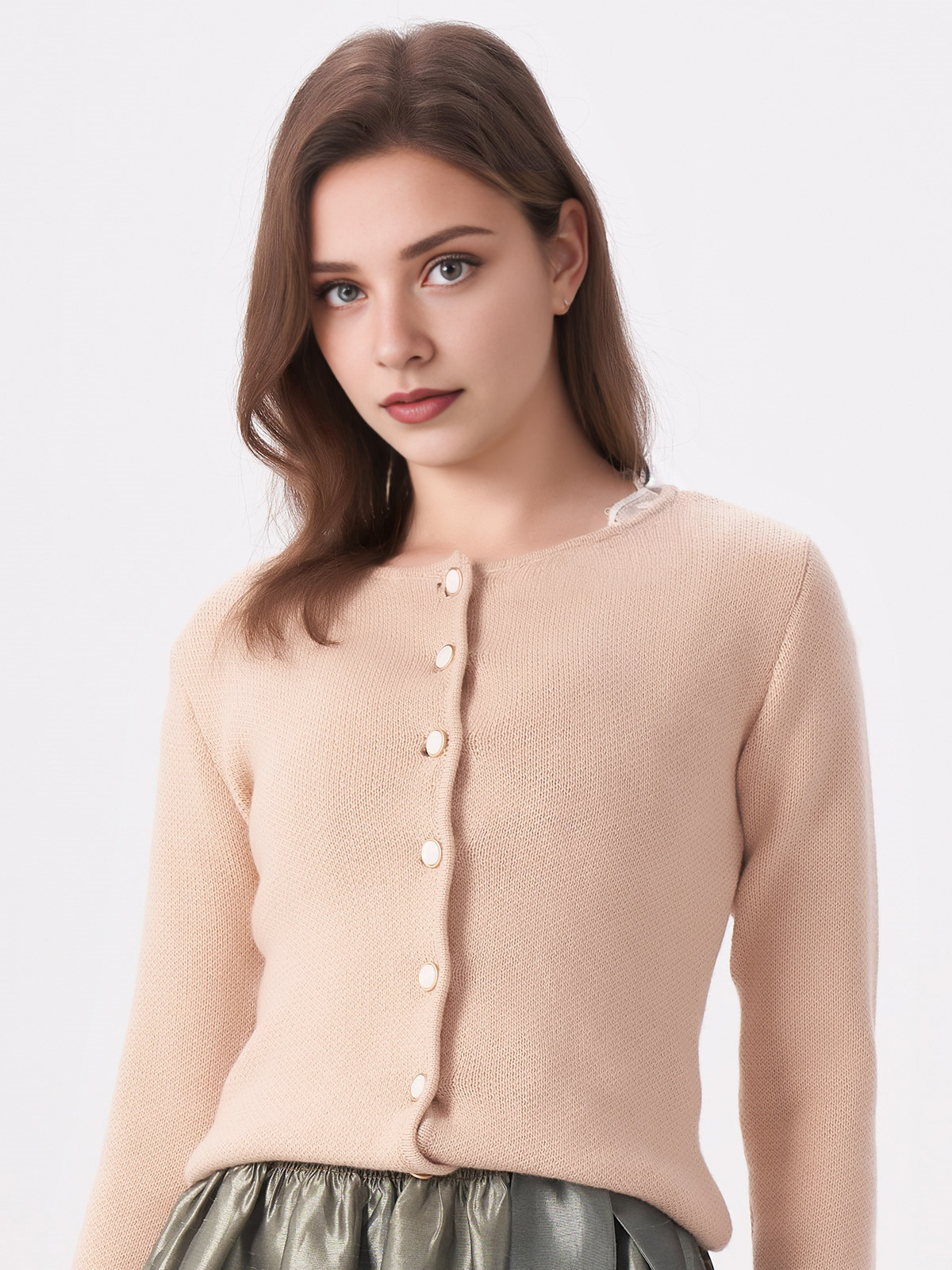 Damen Creme Schmal Knöpfen Strick MIRA