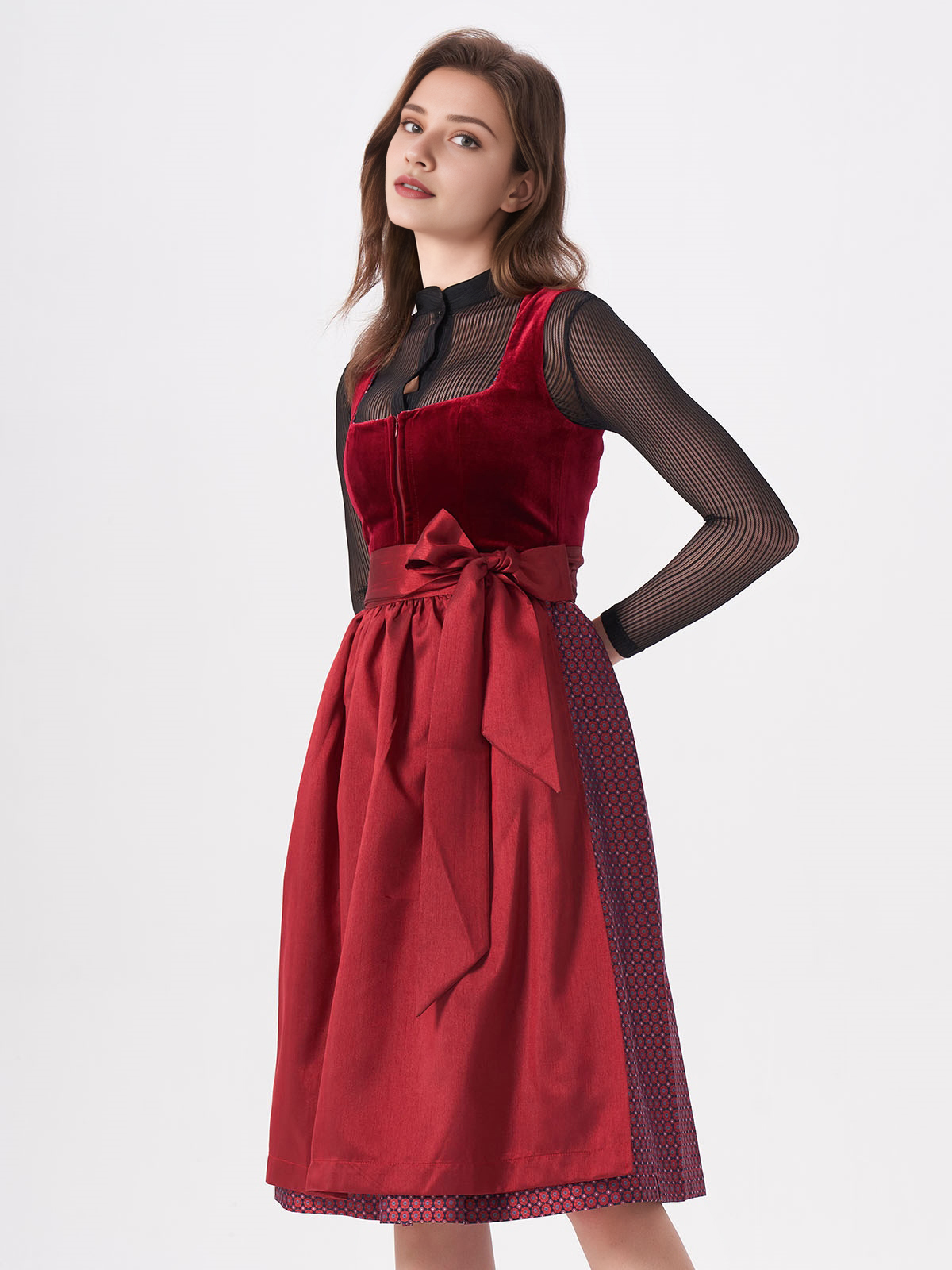 Damen Rot Gerader Ausschnitt Zwei verdeckte Eingriffstaschen Dirndl MASSIA