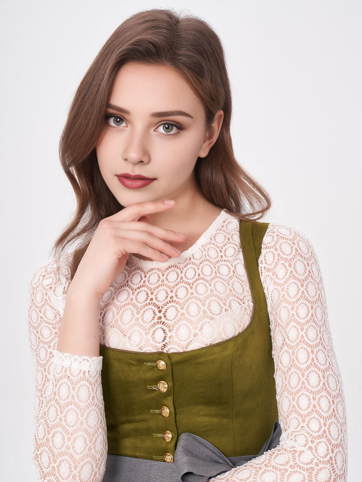 Damen Grün Gerader Ausschnitt Zwei verdeckte Eingriffstaschen Dirndl MOKI