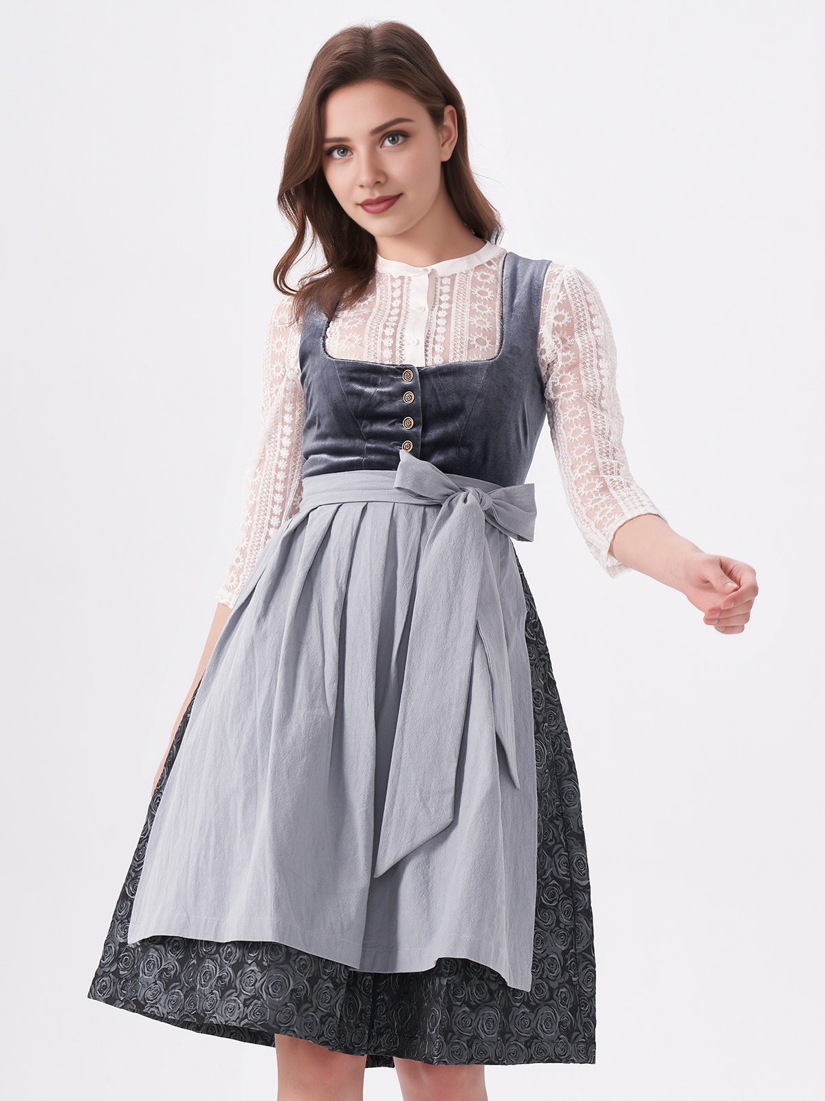 Damen Blau Gerader Ausschnitt Zwei verdeckte Eingriffstaschen Dirndl NICOLE