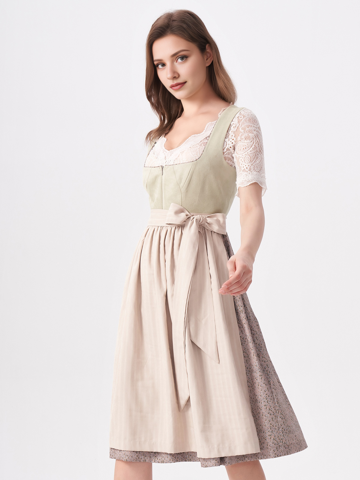 Damen Grün Gerader Ausschnitt Zwei verdeckte Eingriffstaschen Dirndl NILA