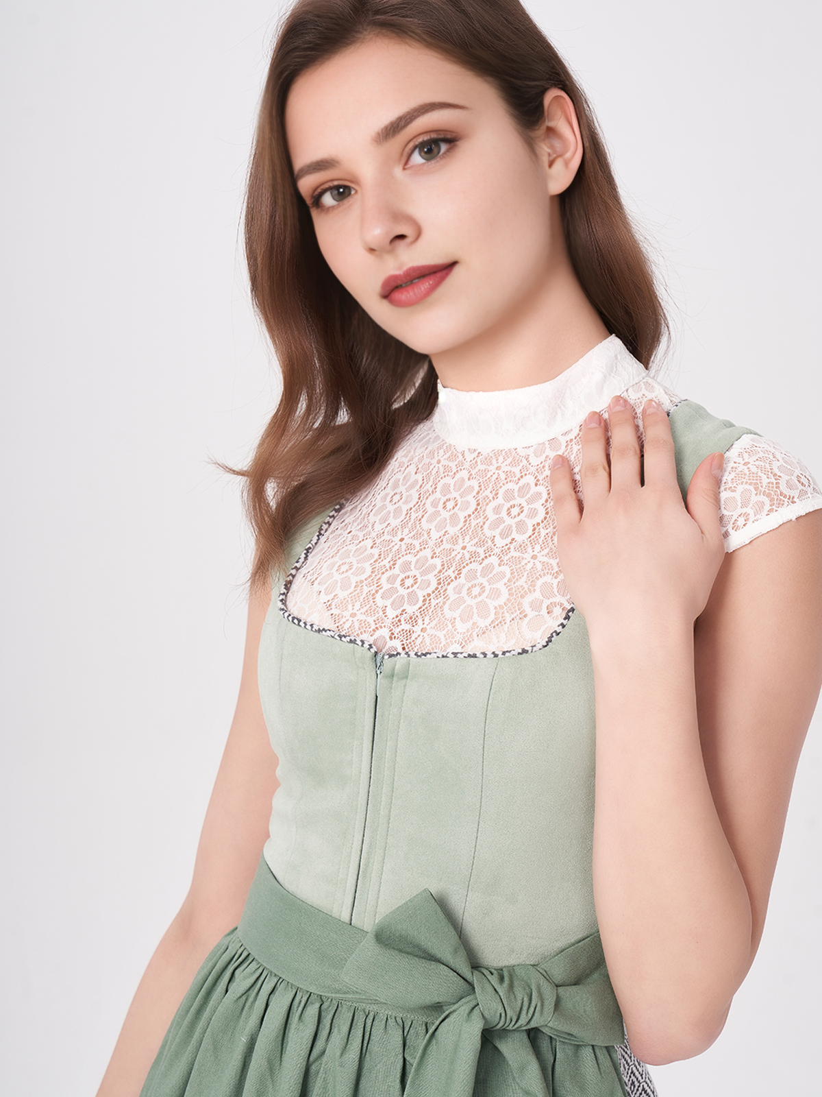 Damen Grün Gerader Ausschnitt Zwei verdeckte Eingriffstaschen Dirndl QUNIE