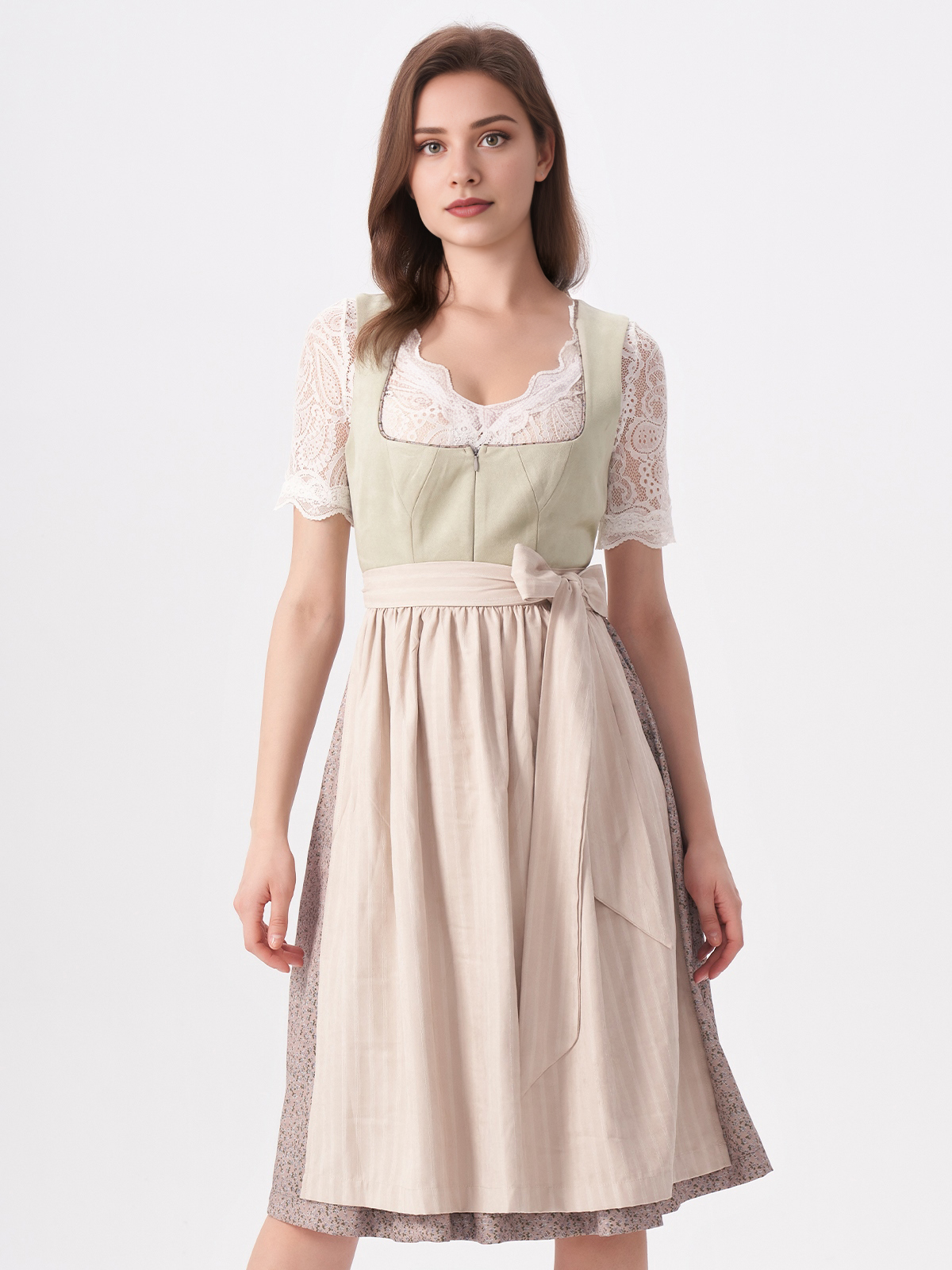 Damen Grün Gerader Ausschnitt Zwei verdeckte Eingriffstaschen Dirndl NILA