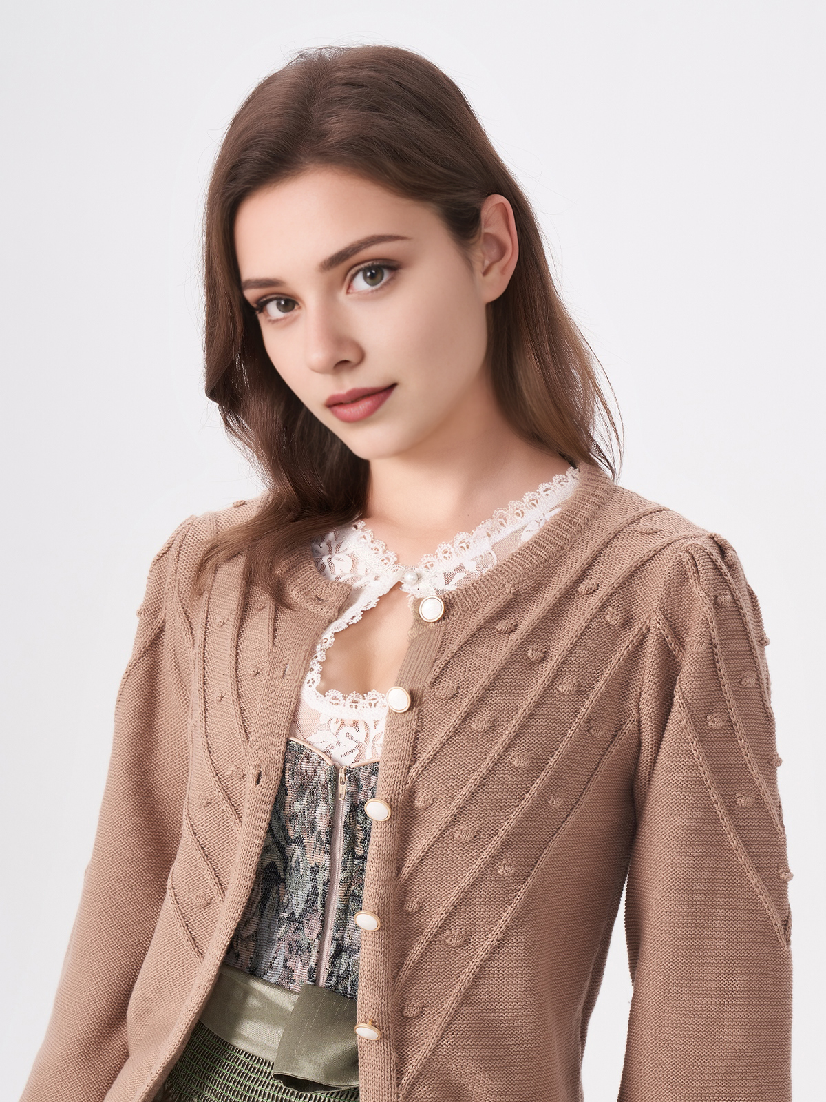 Damen Creme Weit Knöpfen Strick RENATA