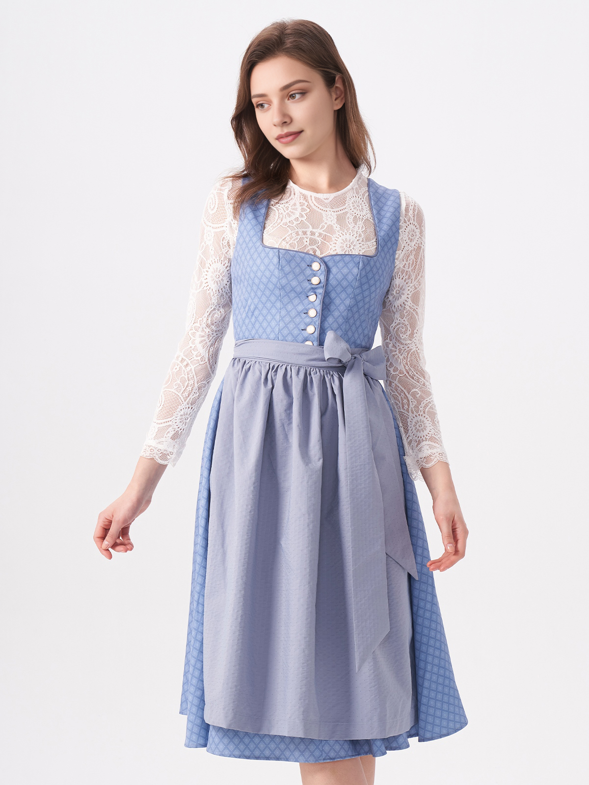Damen Blau Herz-Ausschnitt Zwei verdeckte Eingriffstaschen Dirndl DANIELA
