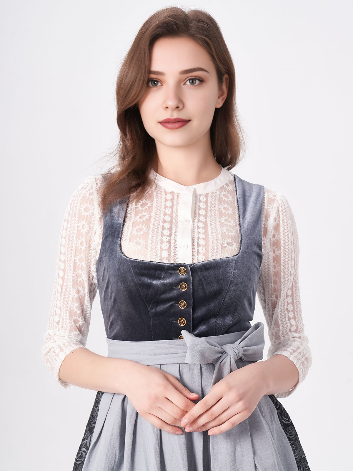 Damen Blau Gerader Ausschnitt Zwei verdeckte Eingriffstaschen Dirndl NICOLE