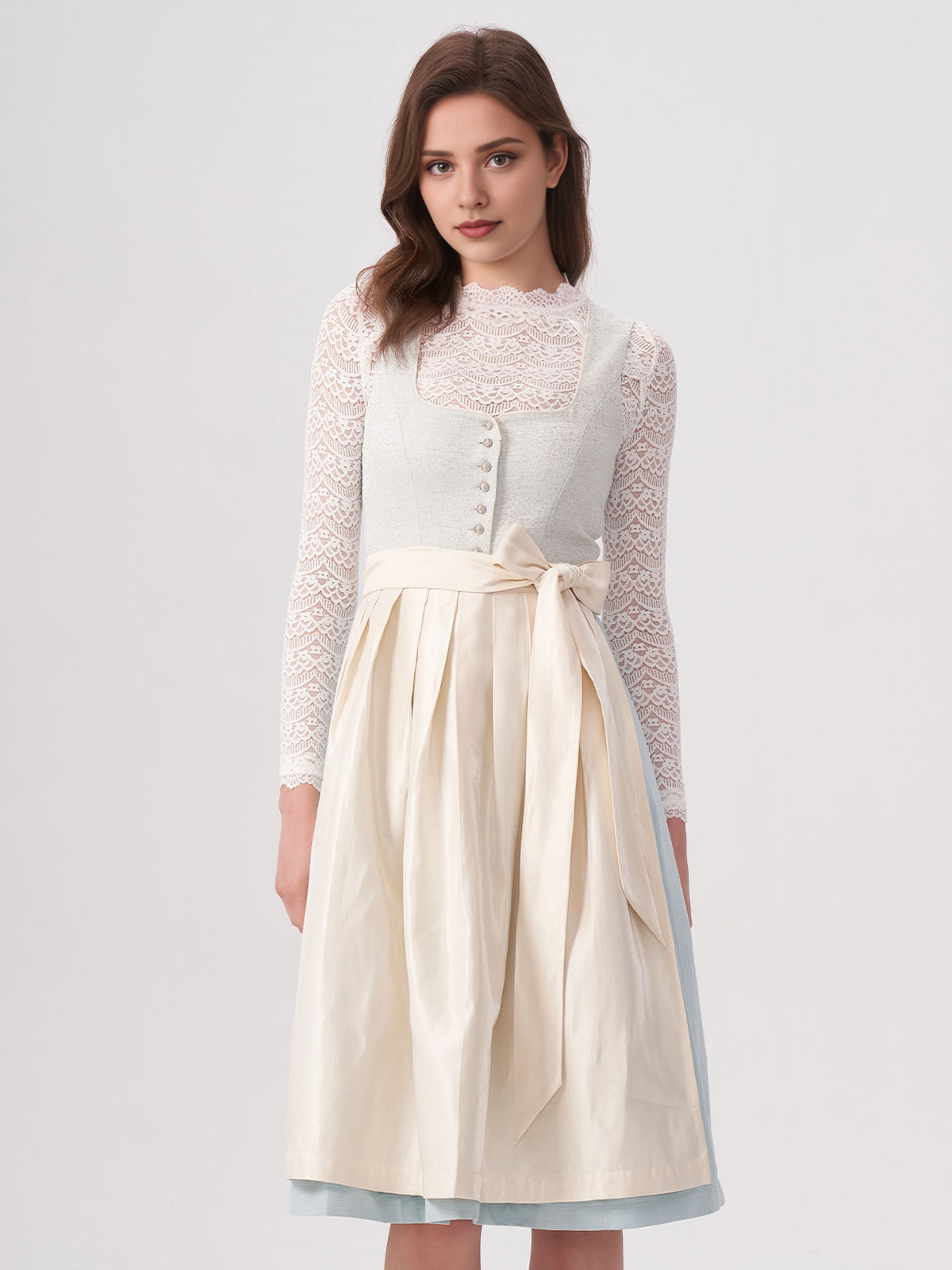 Damen Blau Herz-Ausschnitt Zwei verdeckte Eingriffstaschen Dirndl LAINER