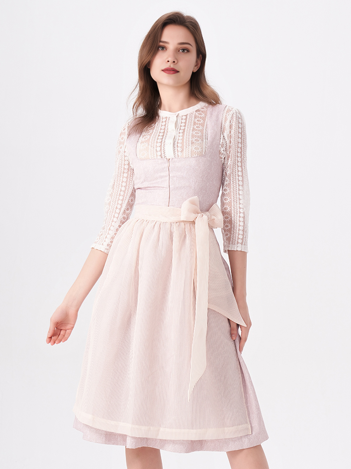 Damen Rosa Gerader Ausschnitt Zwei verdeckte Eingriffstaschen Dirndl WEBER