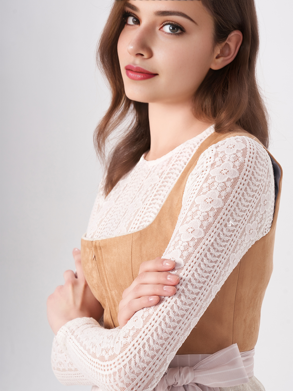 Damen Braun Gerader Ausschnitt Zwei verdeckte Eingriffstaschen Dirndl FREDA