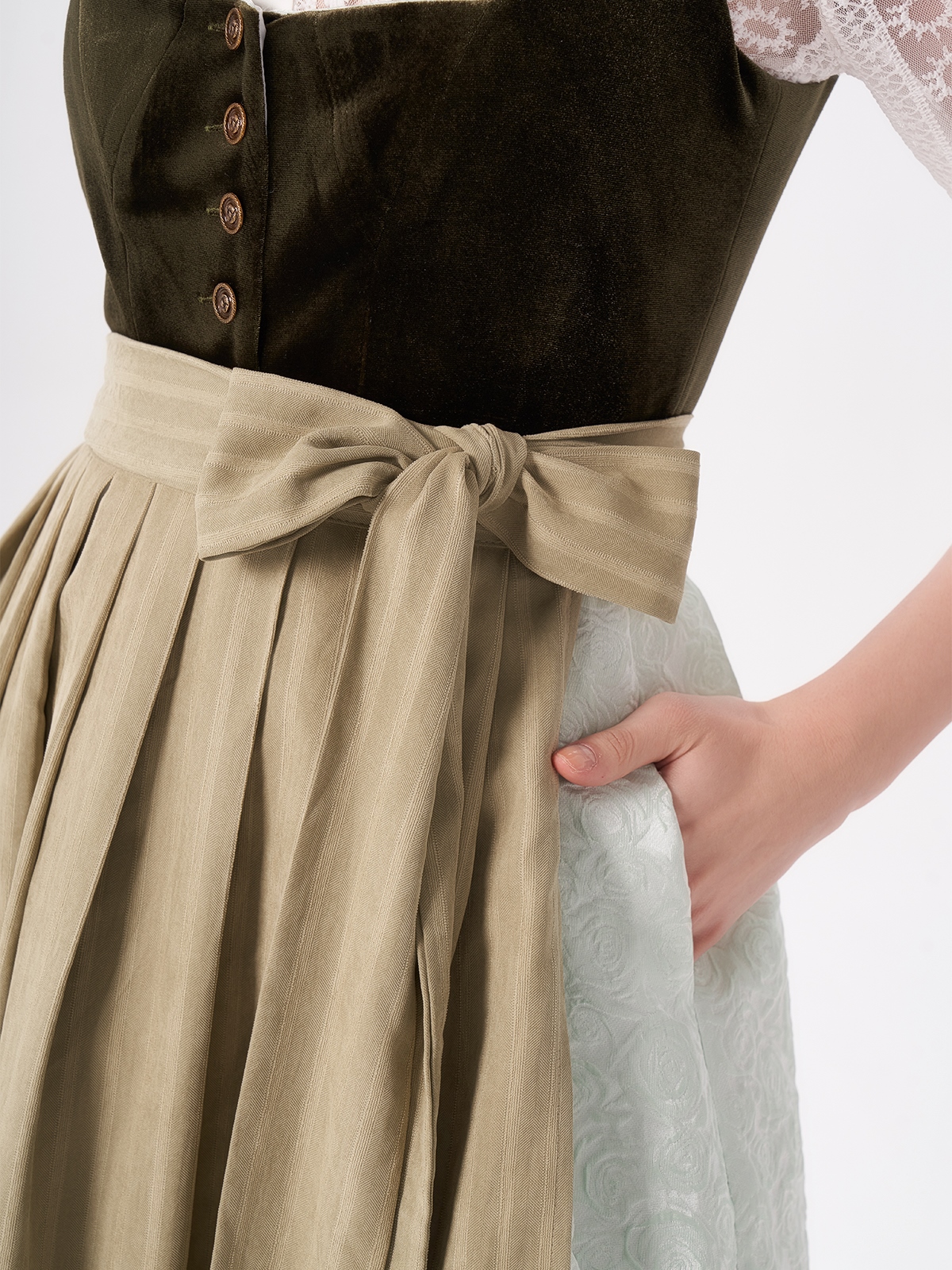 Damen Grün Gerader Ausschnitt Zwei verdeckte Eingriffstaschen Dirndl NICOLE